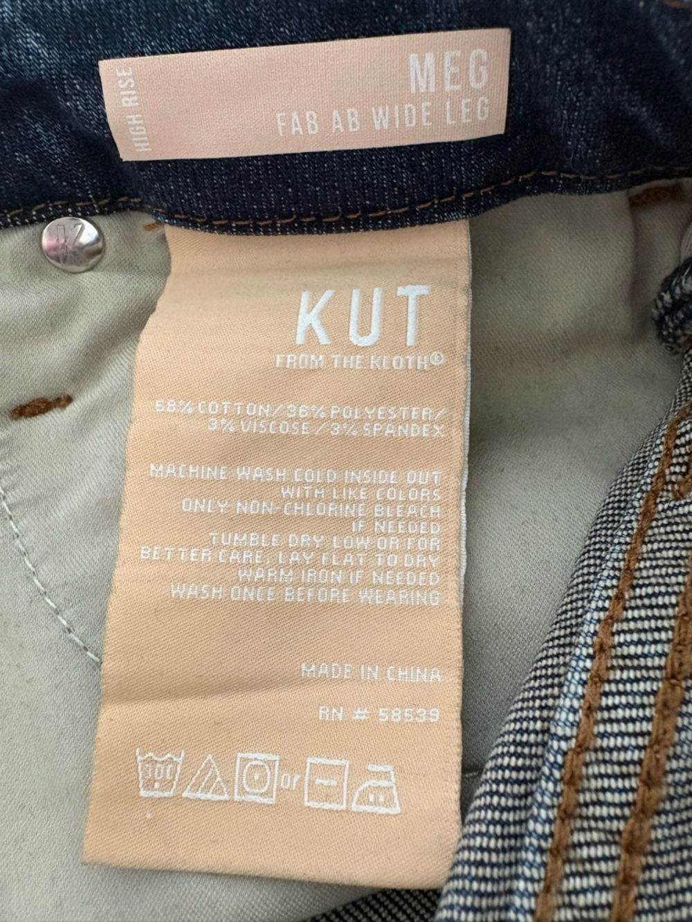 Kut from the Kloth Meg Fab Ab Wide Leg Jeans High Rise Raw Hem Medium Wash Jeans - Picture 5 of 9